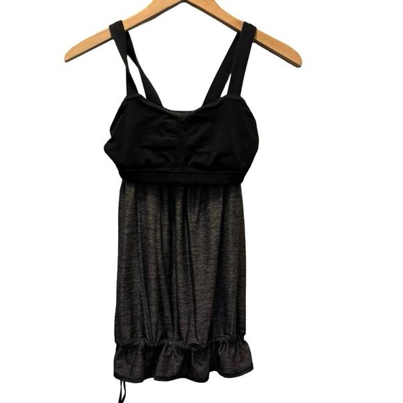 Lululemon 4 Black & Gray Striped Layered Racerback Sports Bra & Tank Y2K - Picture 1 of 6